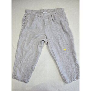 J Jill Womens Love Linen Pants 1X Gray Elastic Waist Cropped